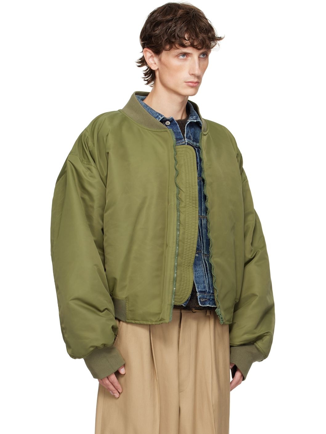 Khaki Nylon Bomber Jacket - 2