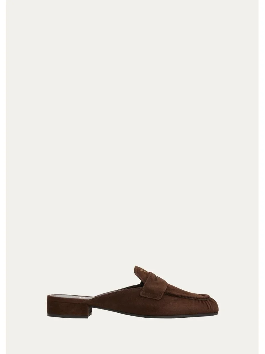 5mm Suede Penny Loafer Mules - 1