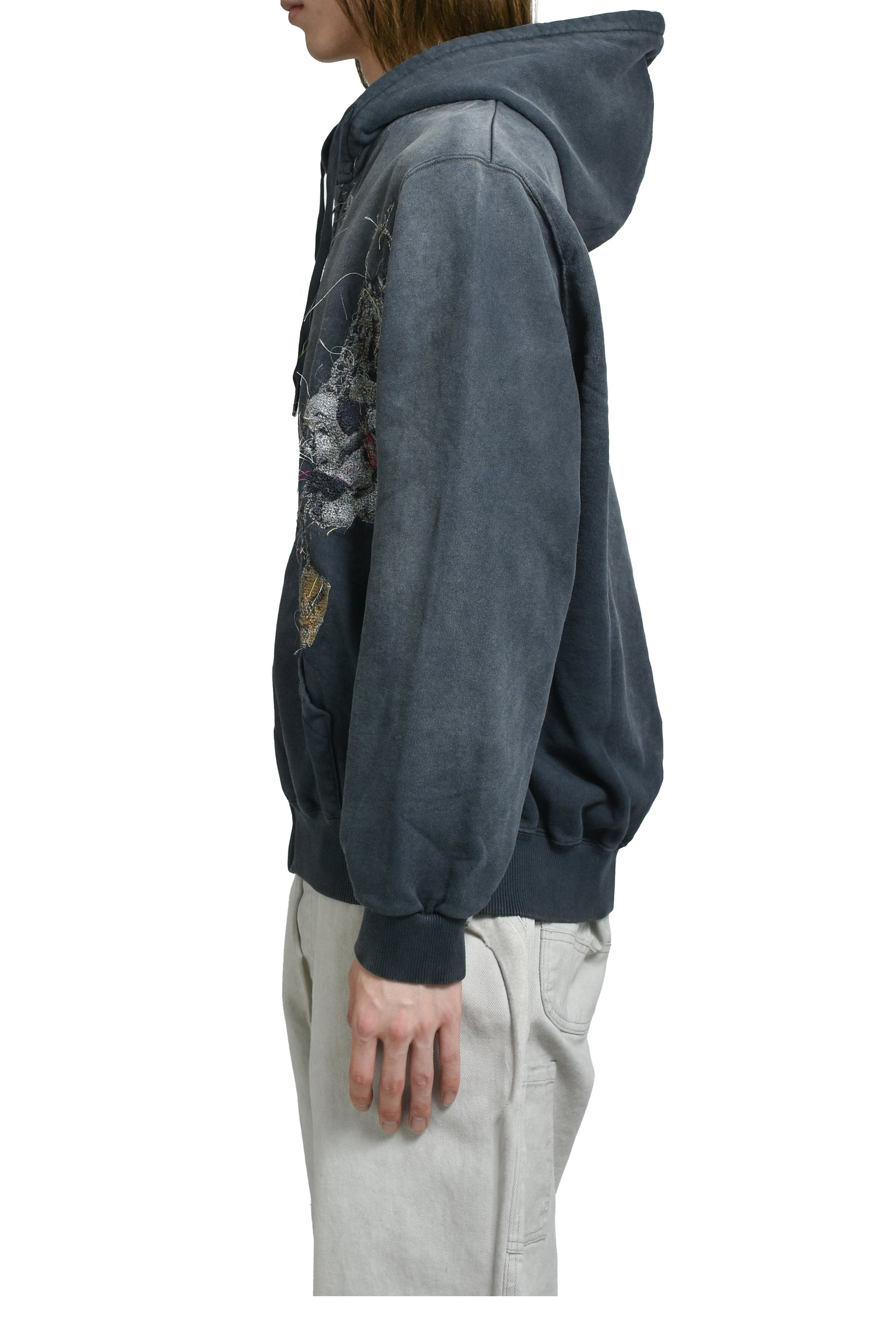EMBROIDERED CHAIN ZIP-UP HOODIE / GRY - 3