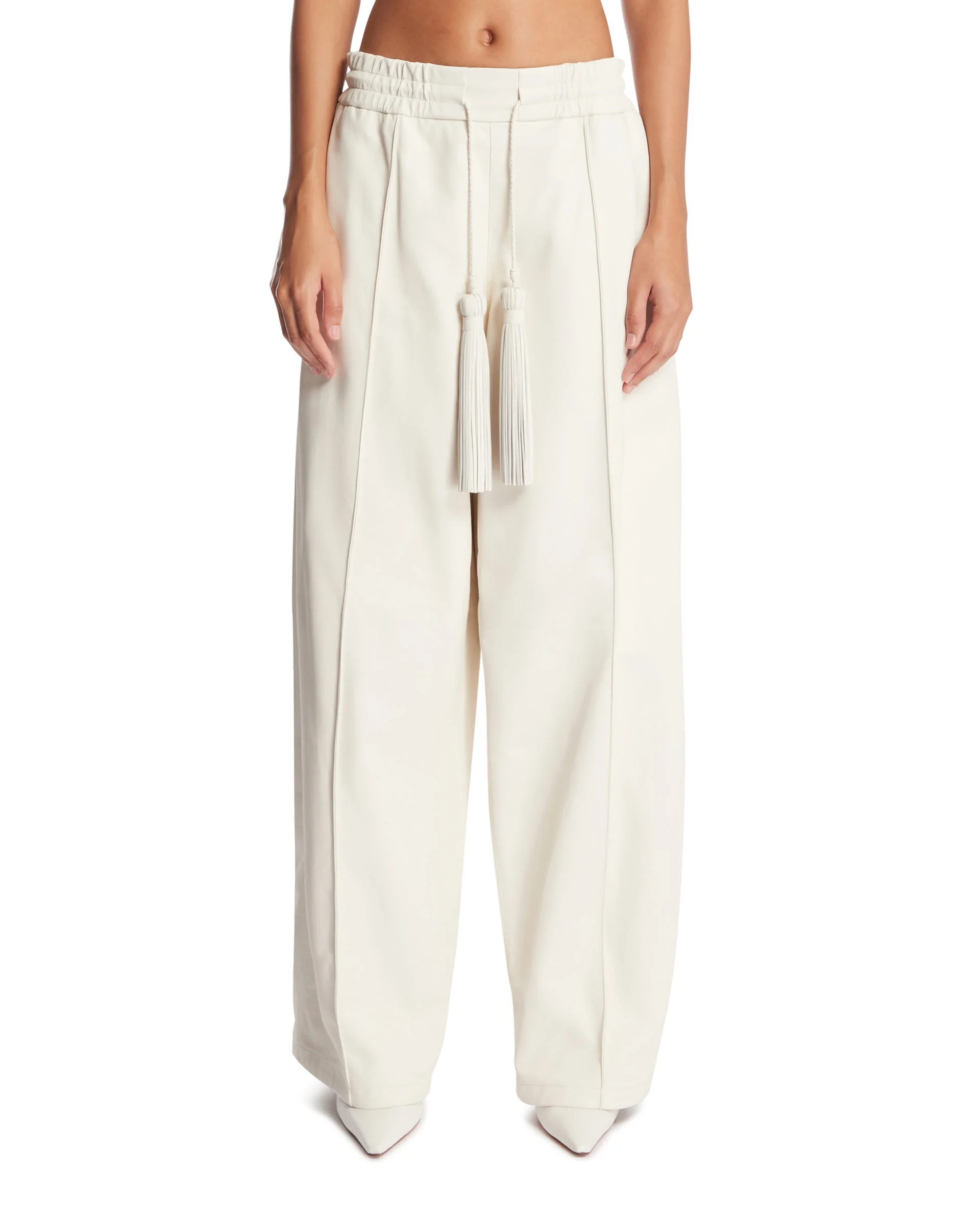 White Leather Wide-Leg Trousers - 1