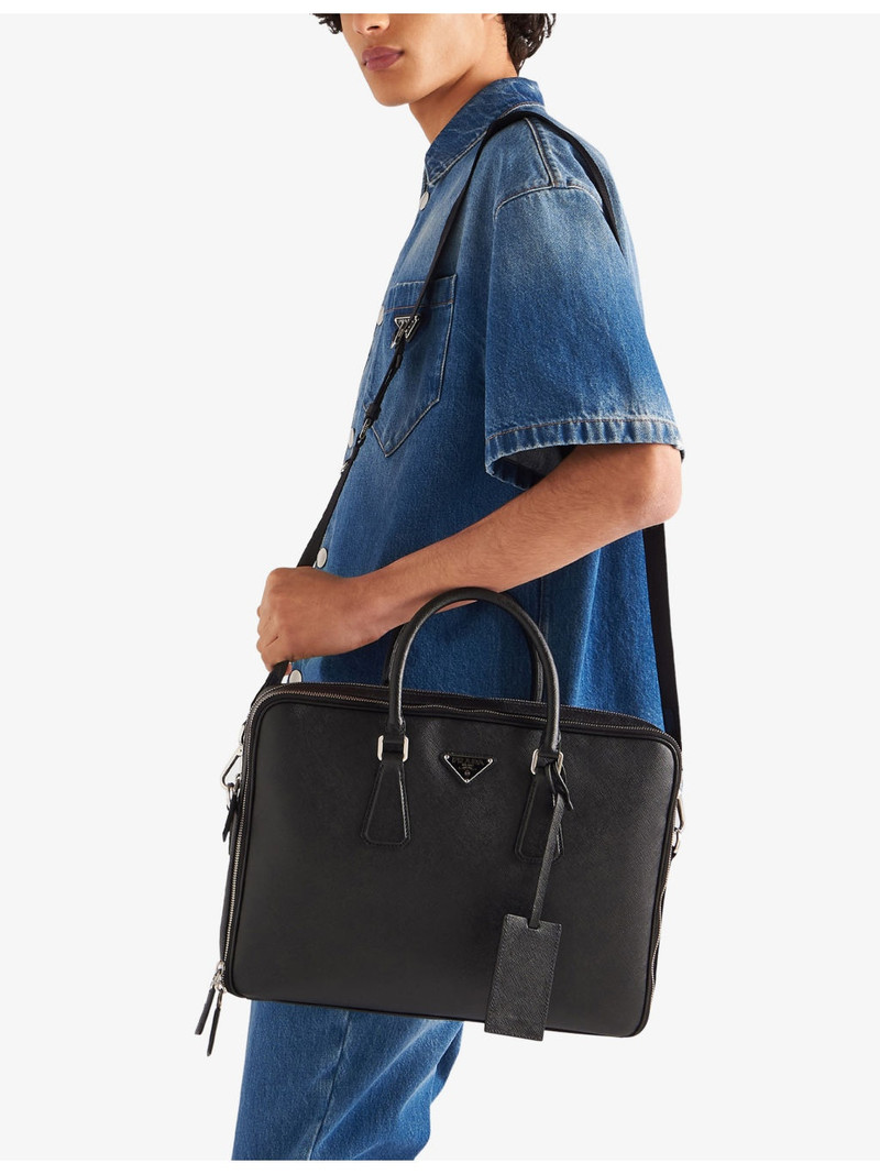 Prada Brand-Plaque Saffiano-Leather Briefcase outlook