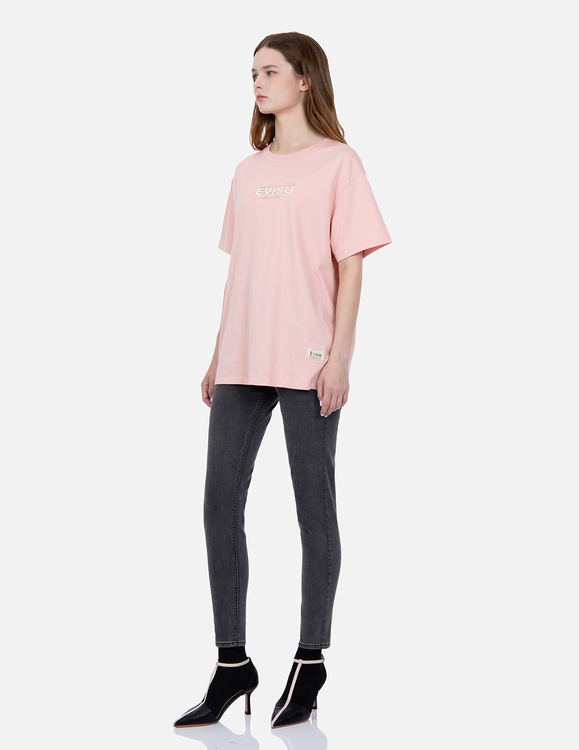 KOI PRINT AND SEAGULL EMBROIDERY SUPER HIGH-WAIST SKINNY JEANS - 4