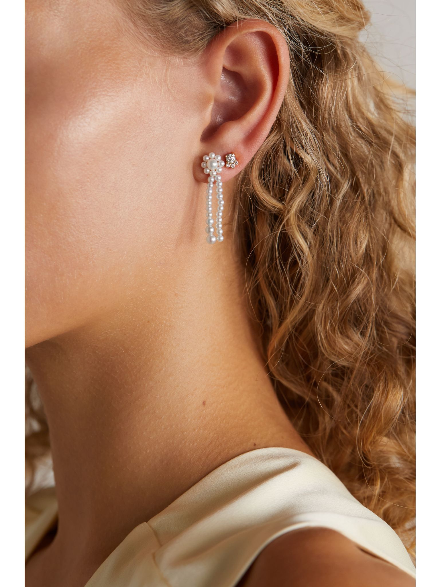Promenade de Fleur 14-karat gold pearl earrings White - 5