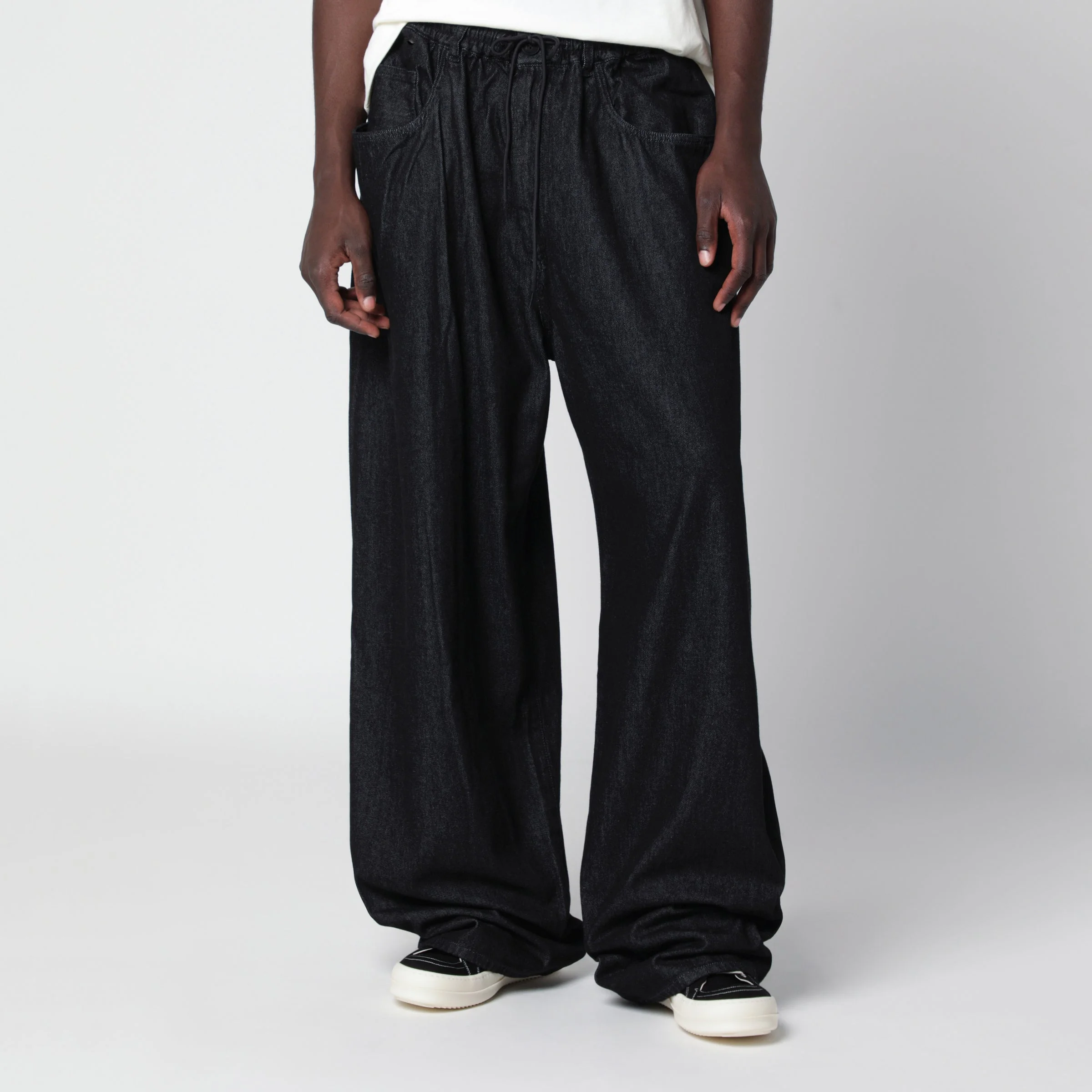 Black wide-leg denim trousers - 1