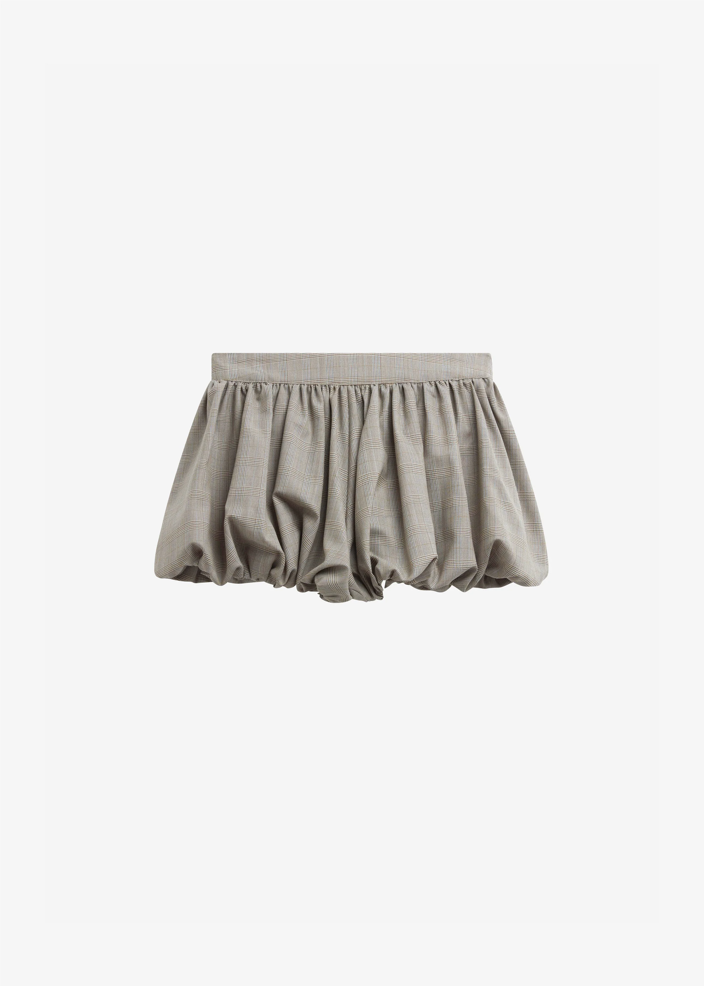Alina Bubble Hem Shorts - Beige Glen Plaid - 1