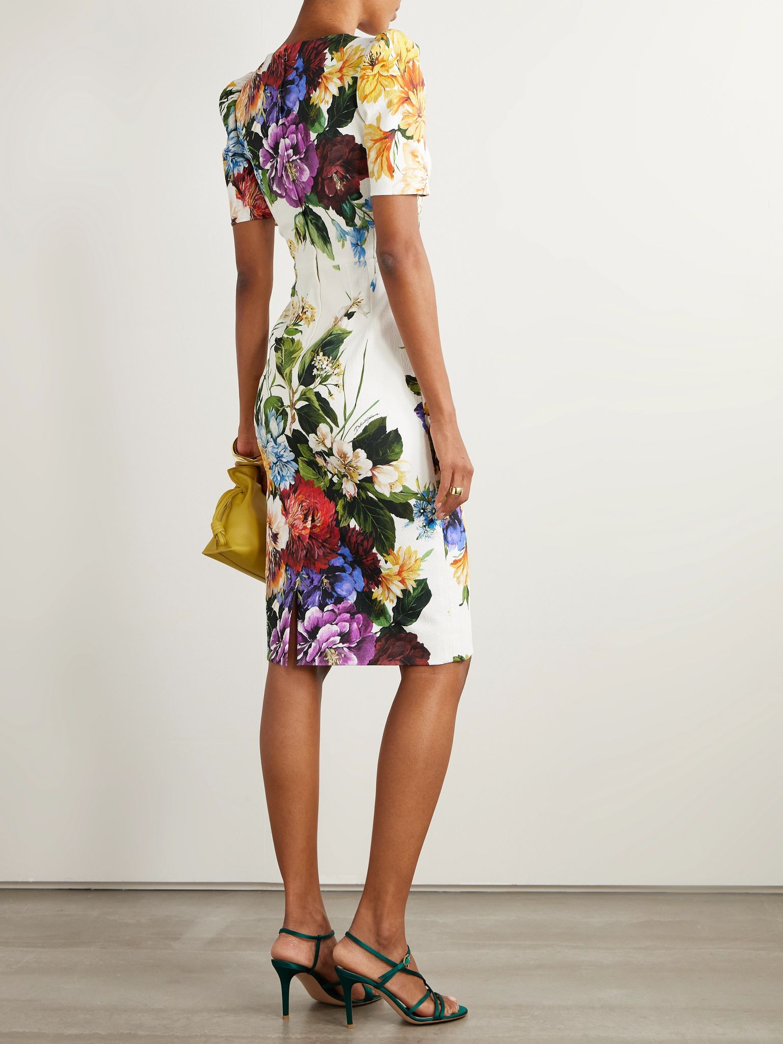 Floral-print jacquard-knit midi dress White - 3