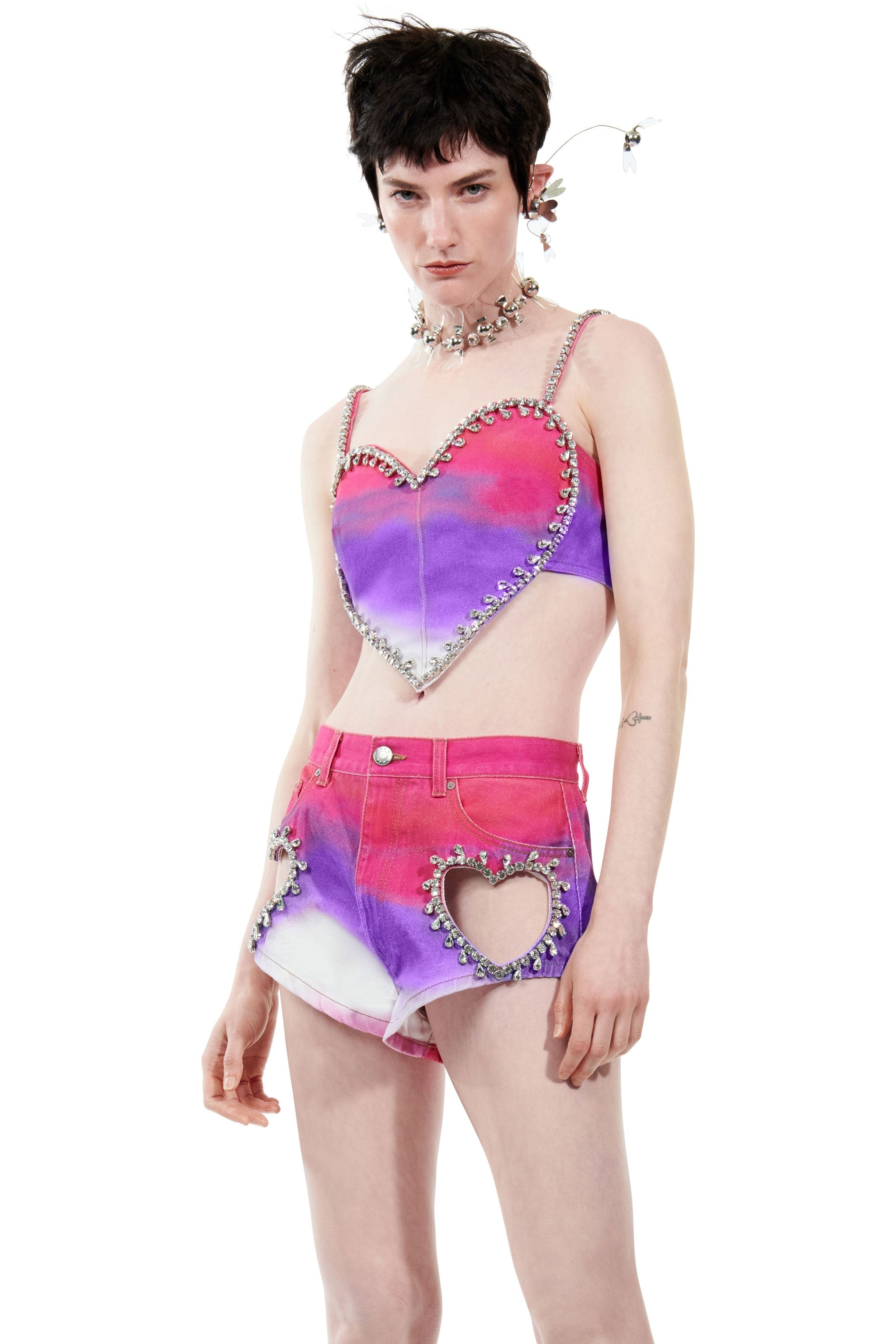 CRYSTAL TRIM OMBRE DENIM HEART TOP - 1