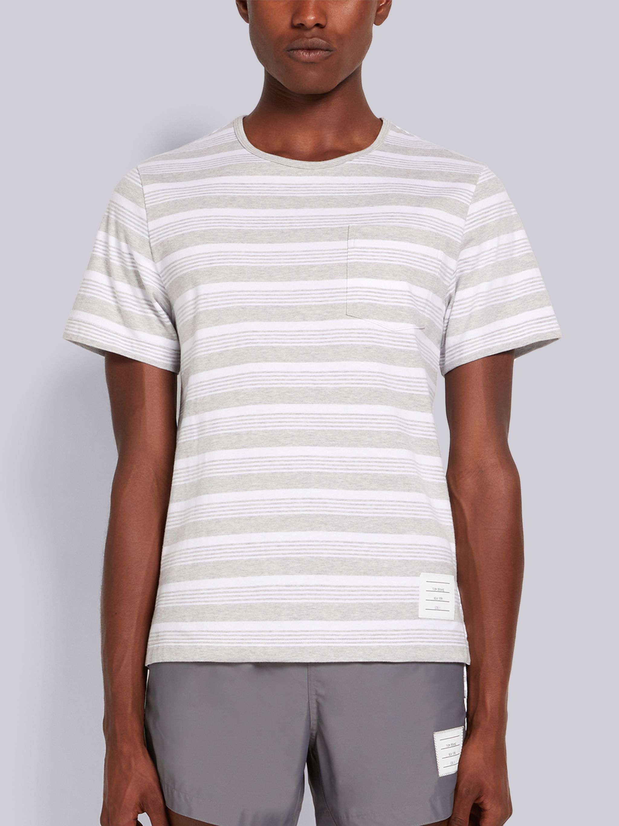 Pastel Grey Striped Jersey Pocket Tee - 1