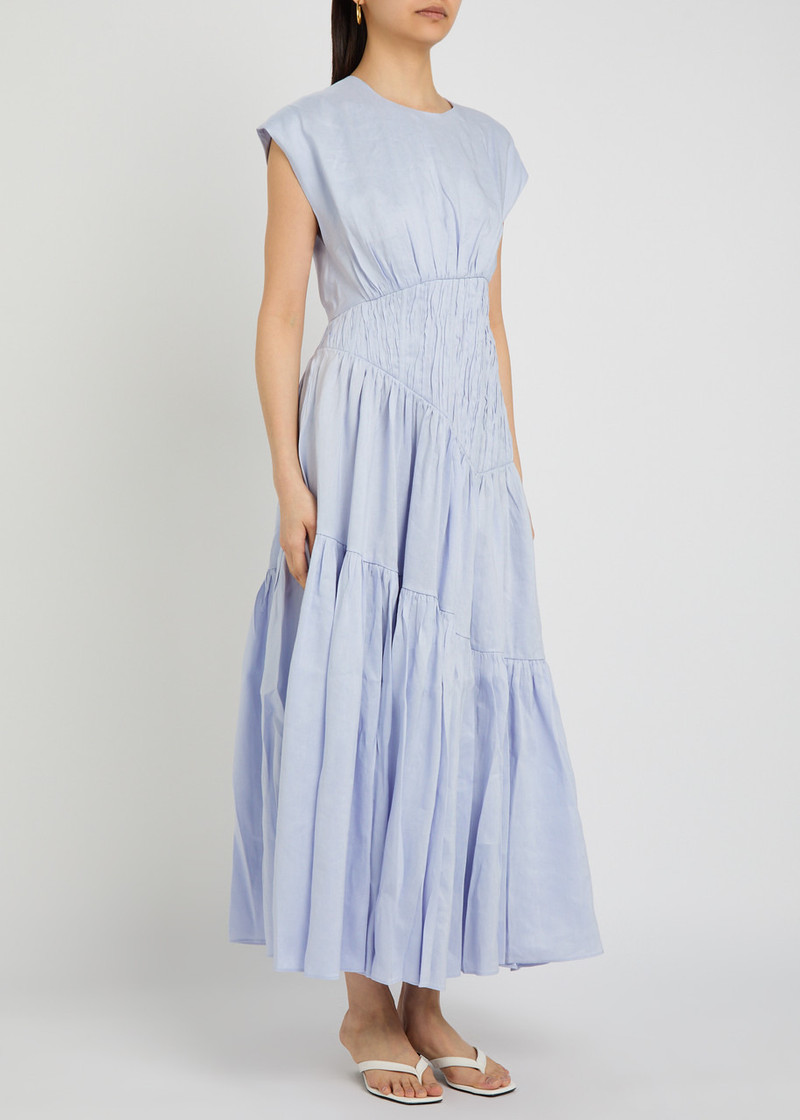 Aje. Aje Ecliptica Shirred Linen-blend Midi Dress outlook