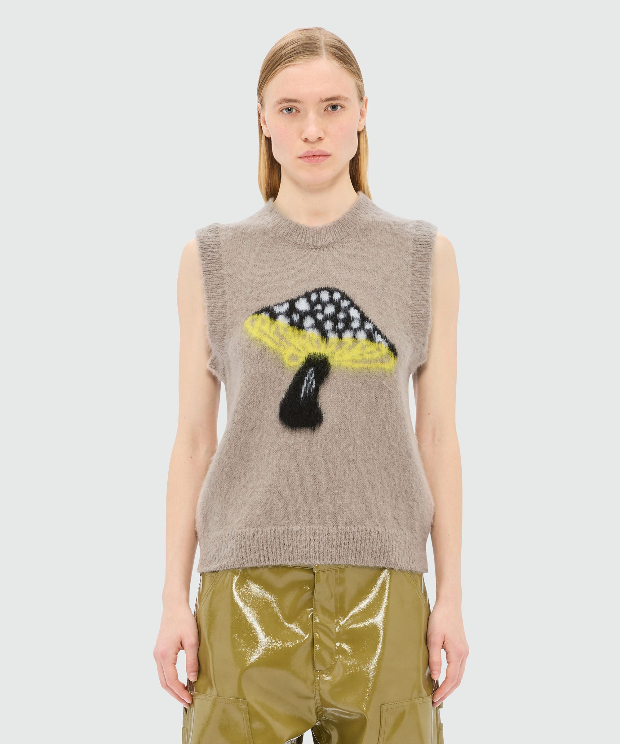 Grey mohair vest with "Fantastic Mushroom" motif - 2