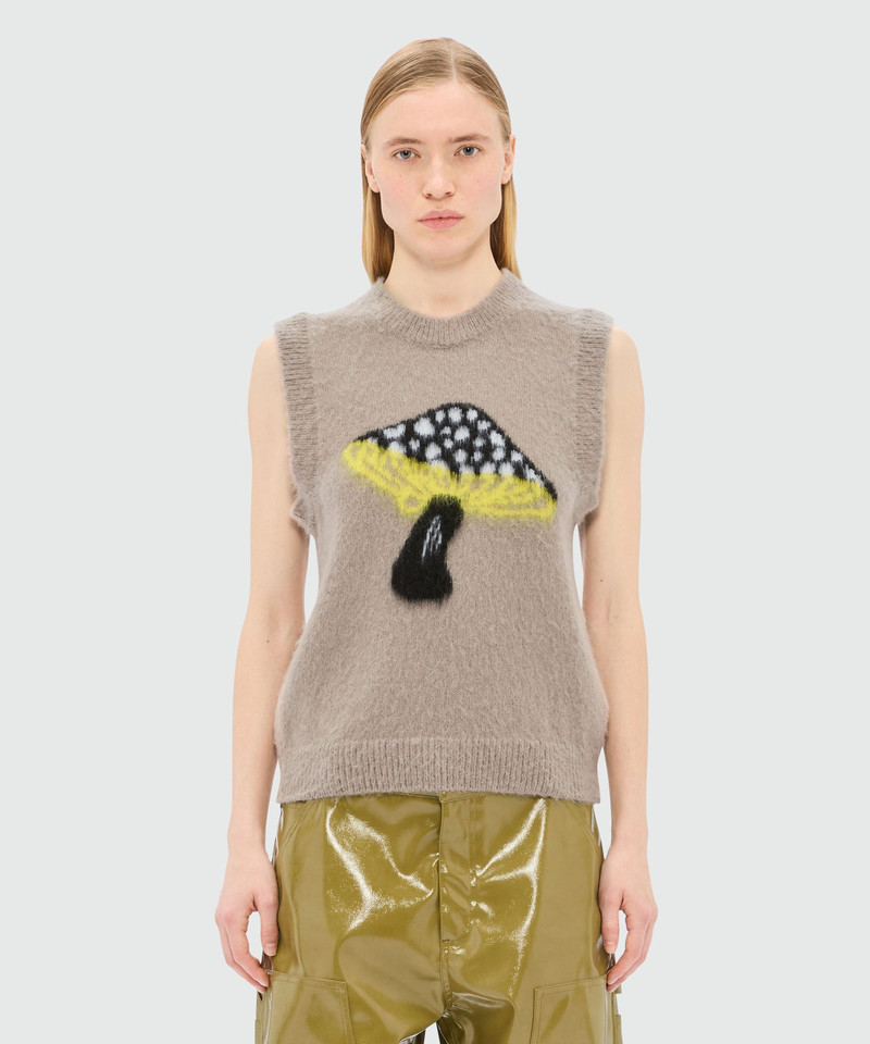 MSGM Grey mohair vest with "Fantastic Mushroom" motif outlook
