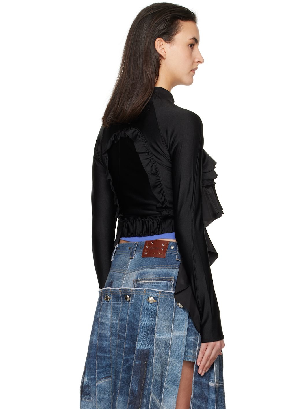 Black Riley Ruffle Tight Zip Up Jacket - 3