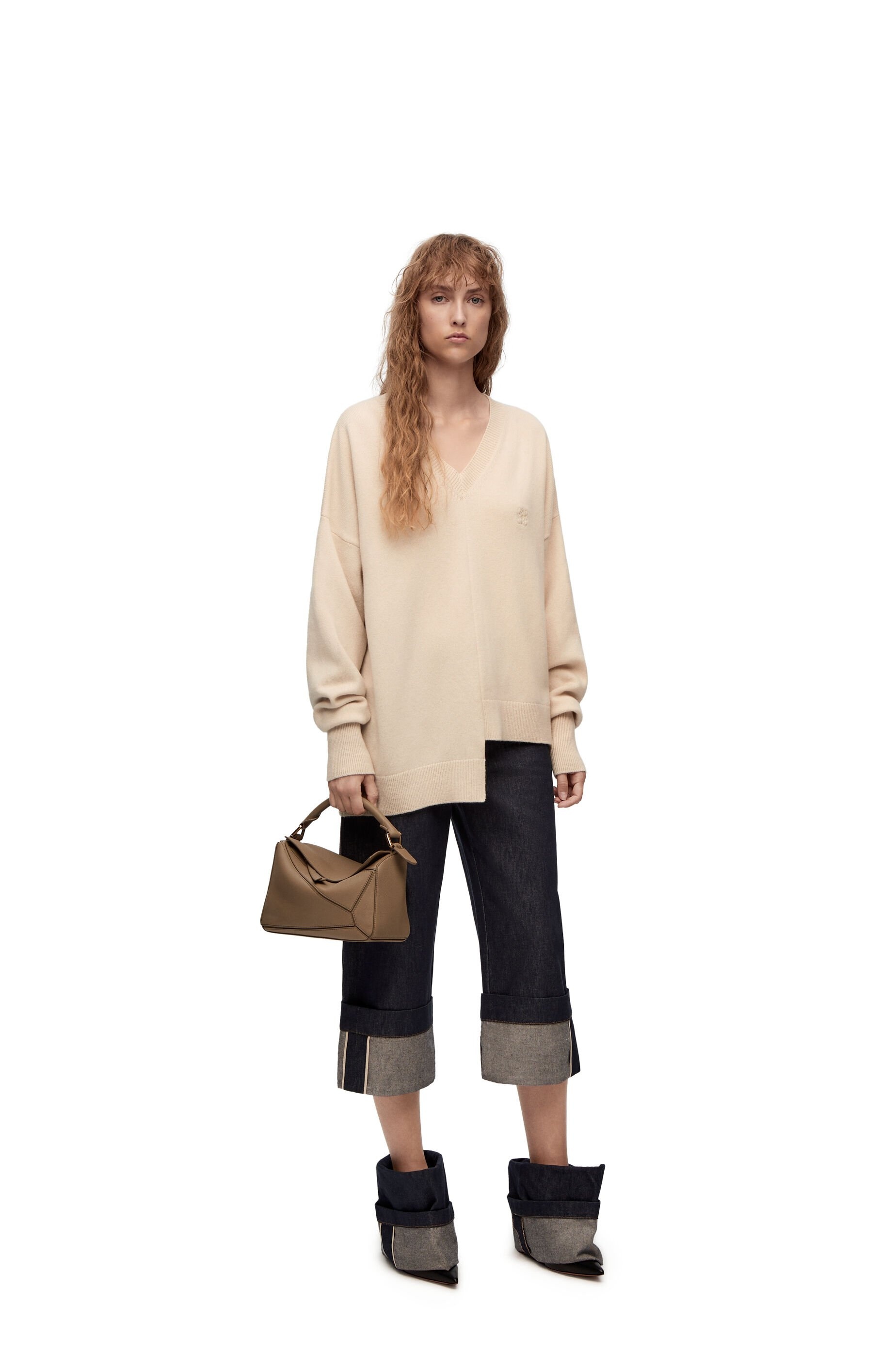 Asymmetric V-neck sweater in cashmere - 2