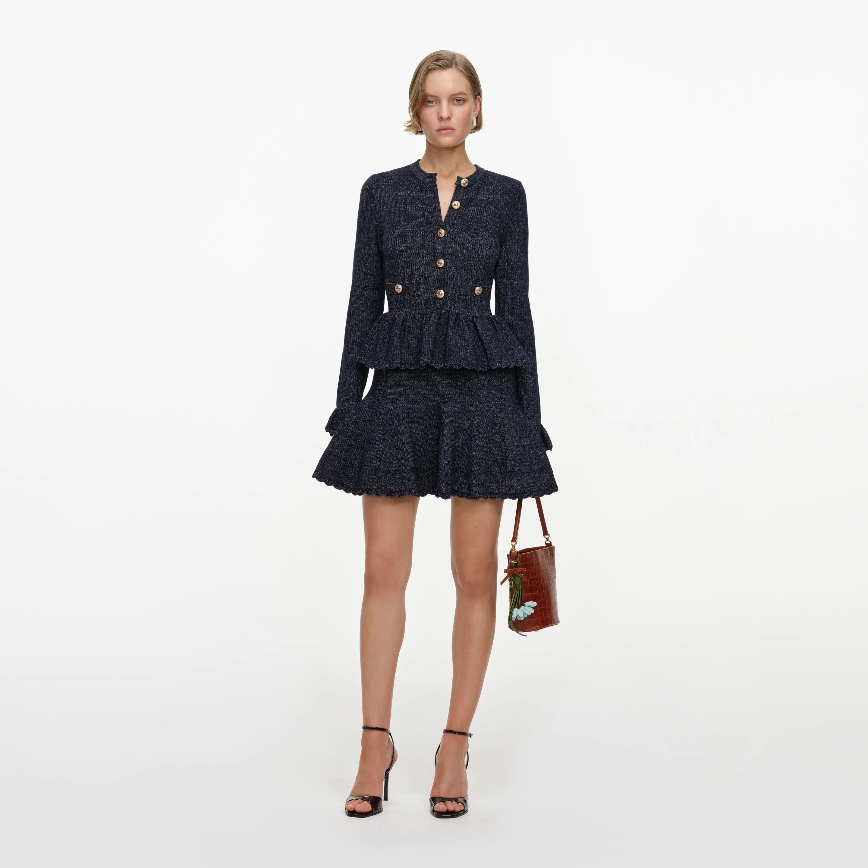 Navy Textured Knit Mini Dress - 1
