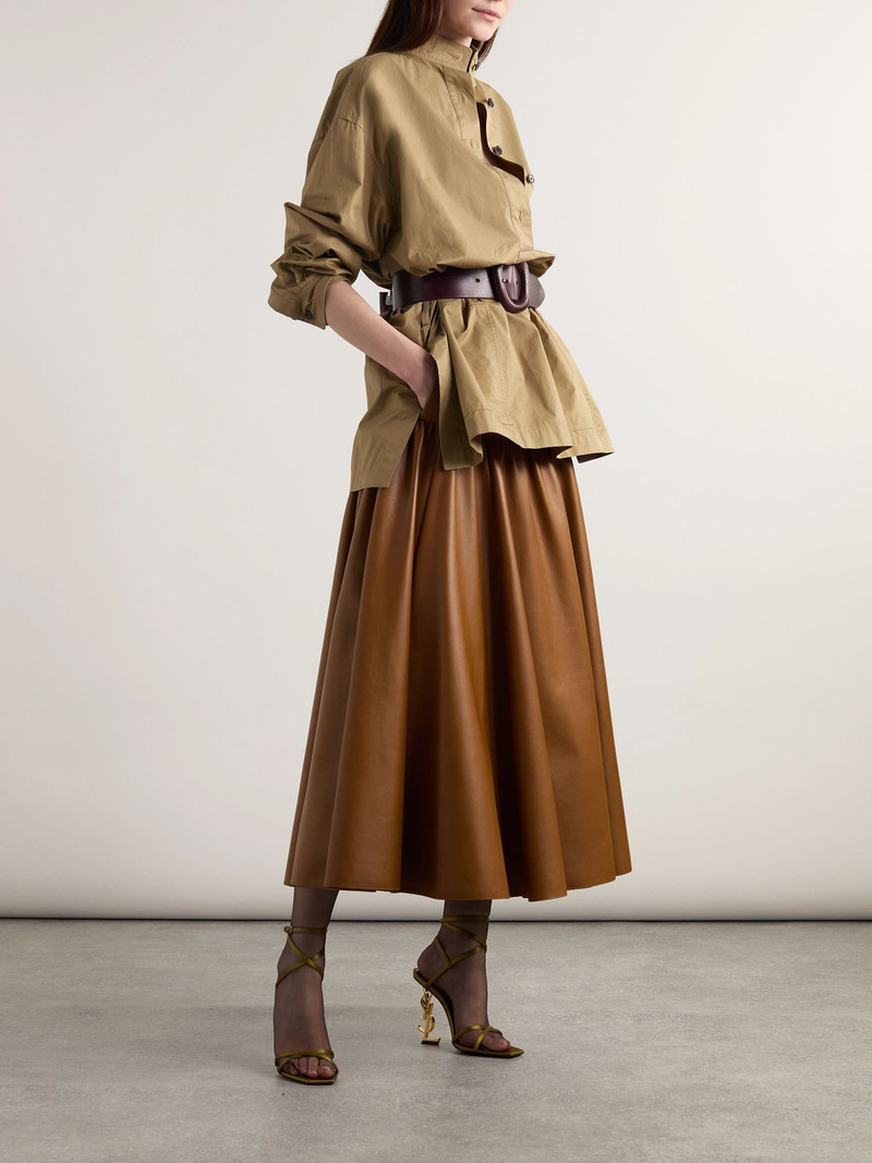 SAINT LAURENT Tiered leather midi skirt Brown outlook