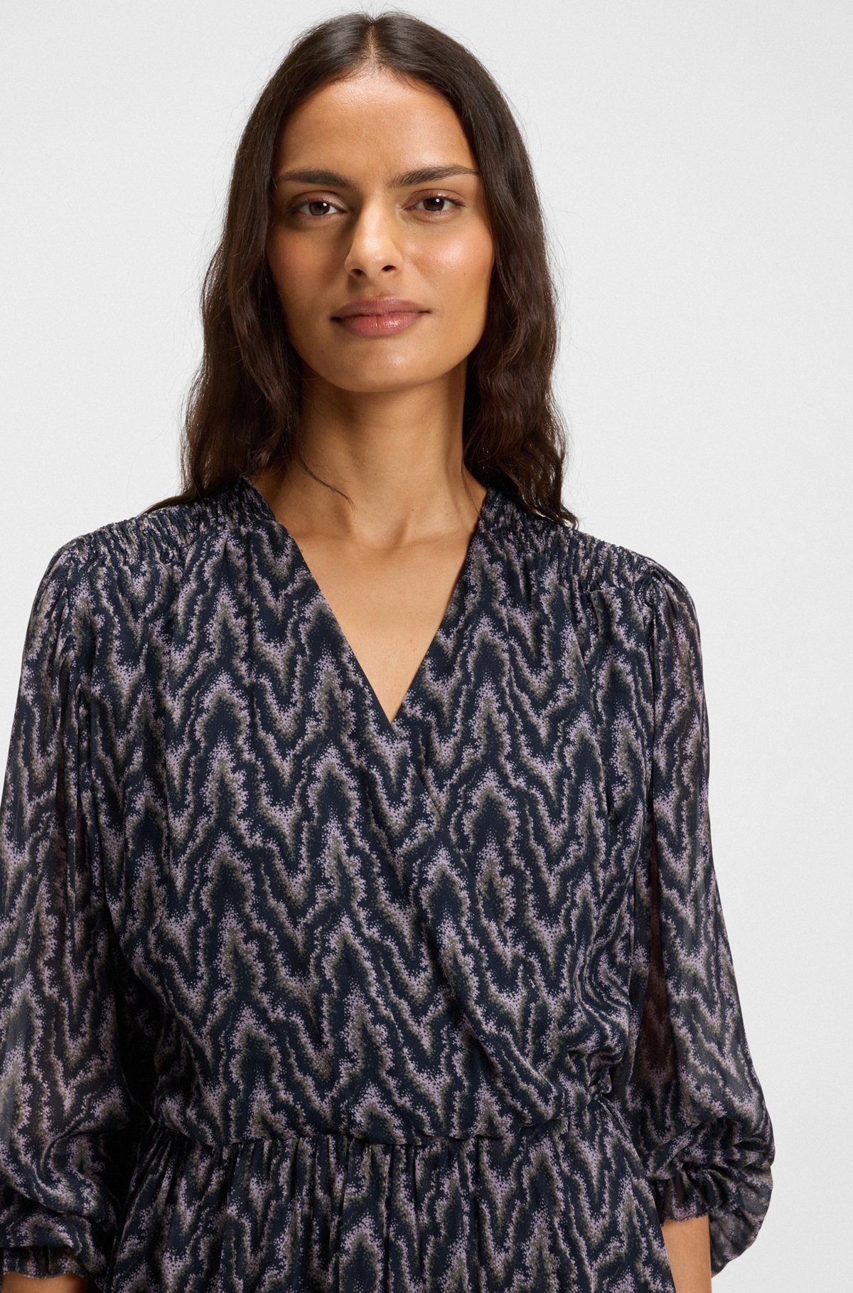 PRINTED-CREPE DRESS WITH SMOCKING - 5