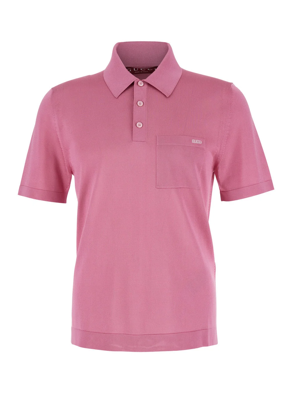 Gucci Men Pink Polo Shirt With Chest Pocket And Embroidered Logo On The Front In Fine Silk Knit Man - 1