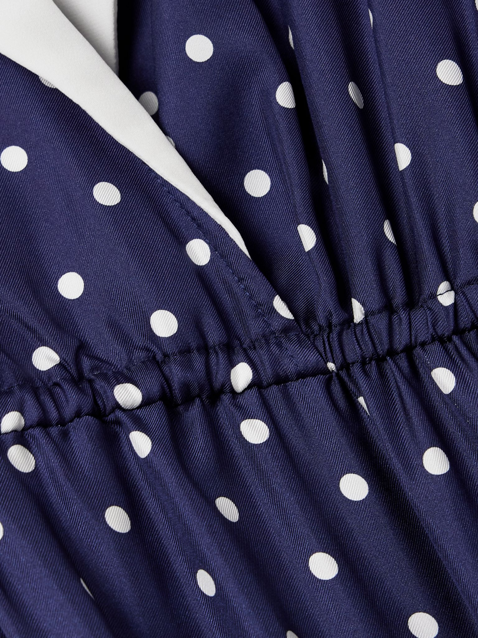 Belted crepe de chine-trimmed polka-dot silk-twill midi dress Navy - 4