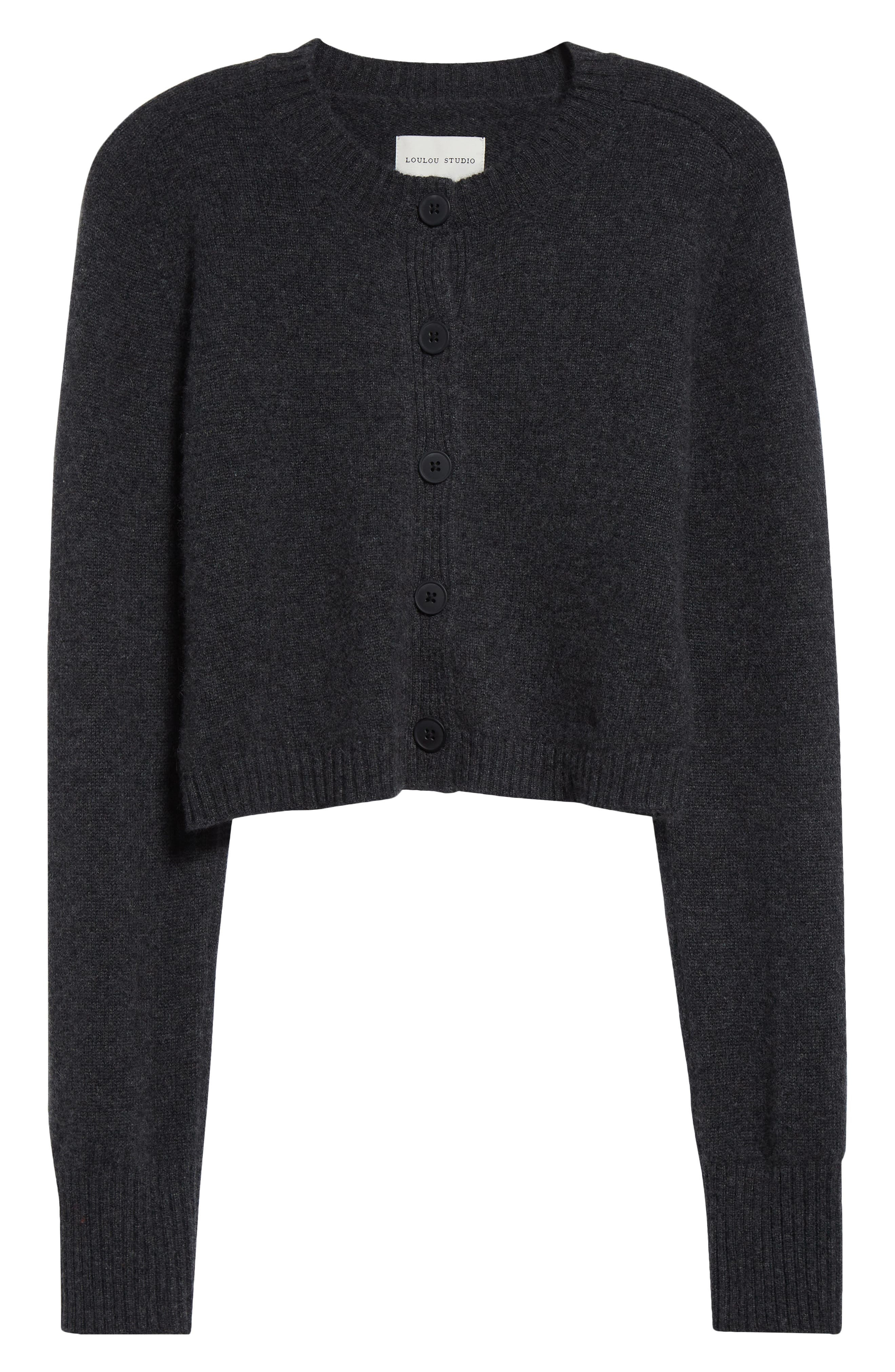 LOULOU DE SAISON Zephir Crop Cashmere Cardigan in Anthracite Melange at Nordstrom - 5