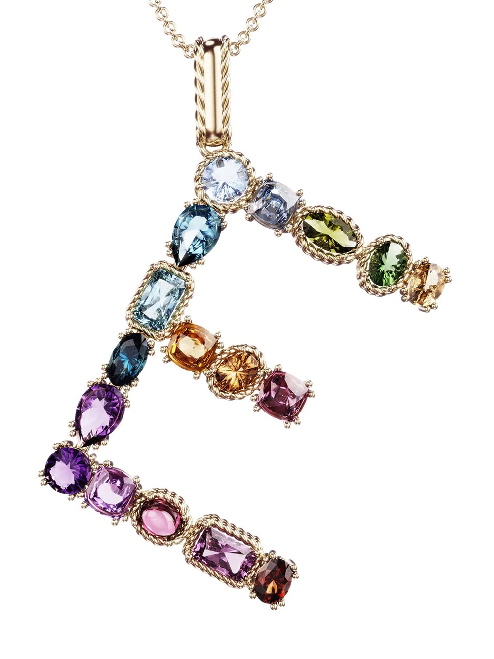 18kt yellow gold initial E gemstone necklace - 2