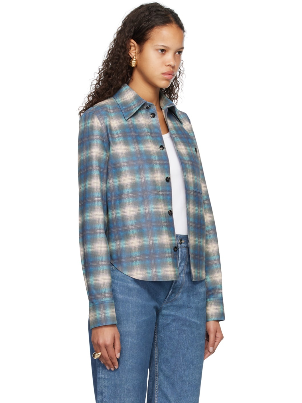 Blue Printed Leather Shirt - 2