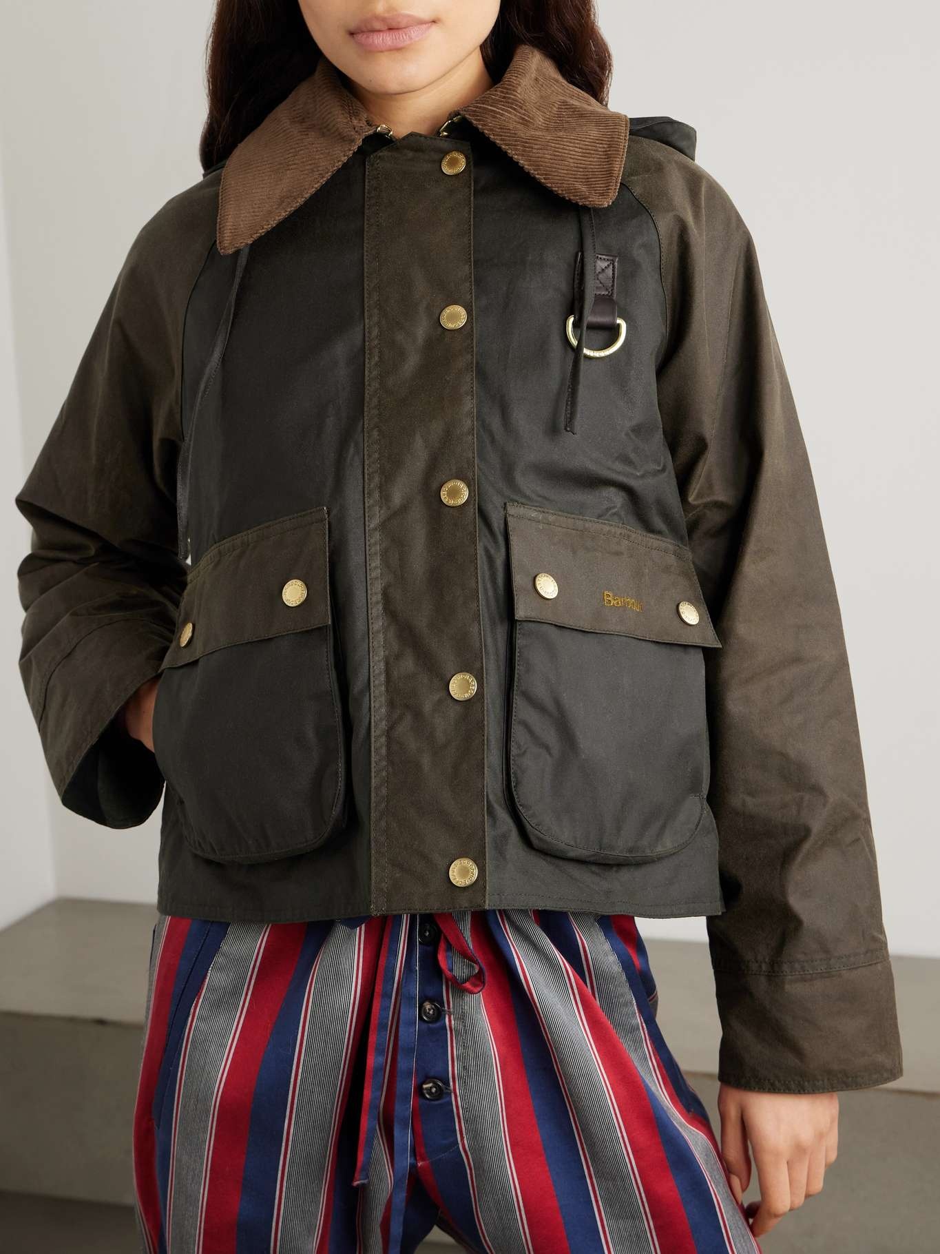 Reighton Spey hooded corduroy-trimmed waxed-cotton jacket Brown - 3