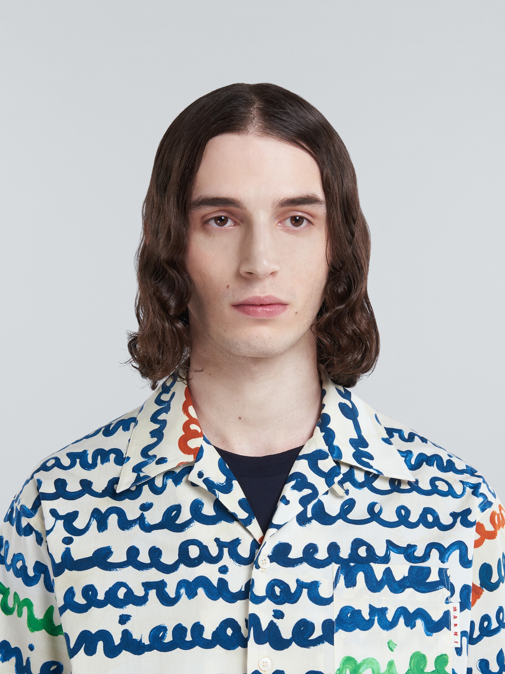 IVORY COTTON BOWLING SHIRT WITH MAREMARNI PRINT - 4