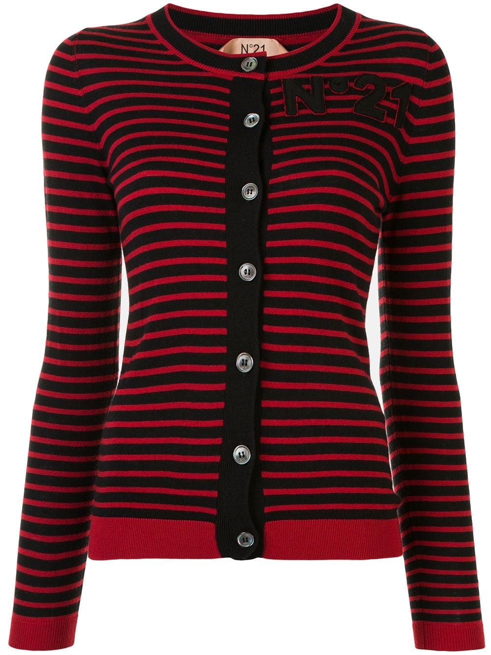 striped logo patch cardigan - 1