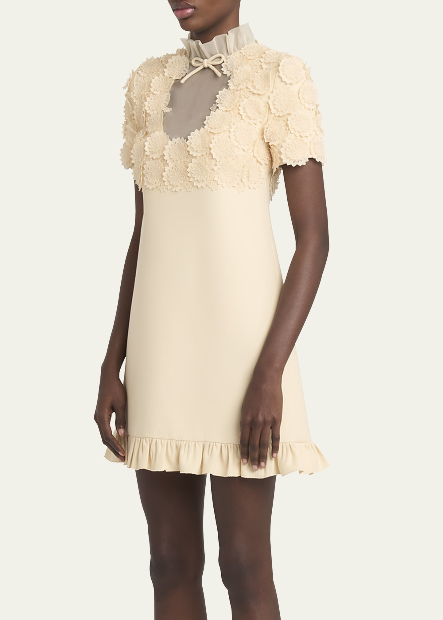 Floral Applique Crepe Mini Dress - 4