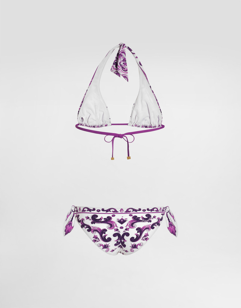 Majolica-print padded triangle bikini 3
