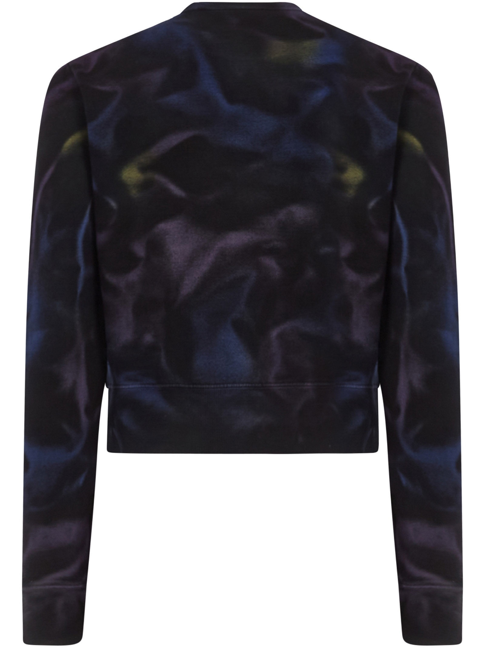 Black cotton short sweatshirt with all-over tie-dye pattern and front logo. - 2