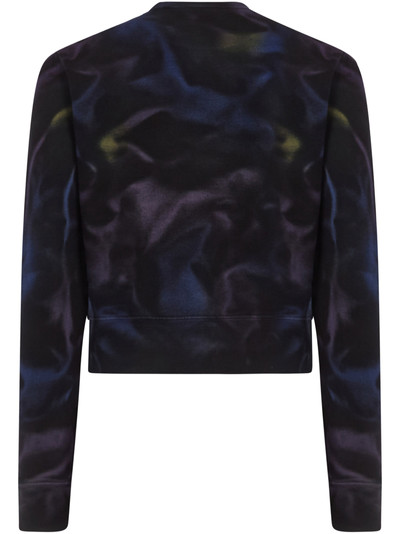 SAINT LAURENT Black cotton short sweatshirt with all-over tie-dye pattern and front logo. outlook