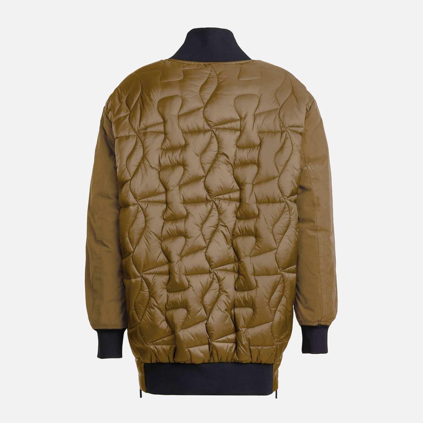 Long Quilted Bomber Jacket Green - 2