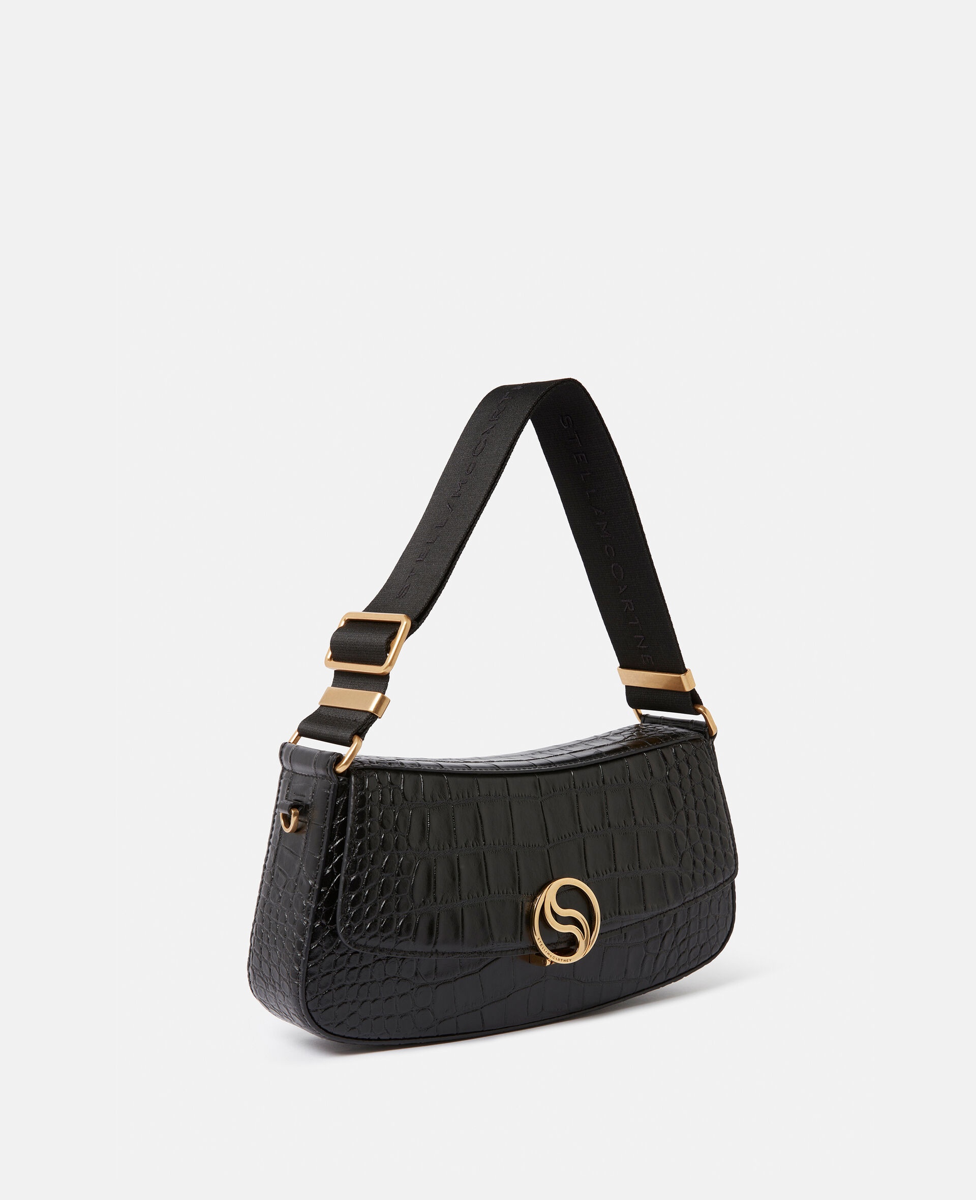 S-Wave Croc-Effect Embossed Shoulder Bag - 3