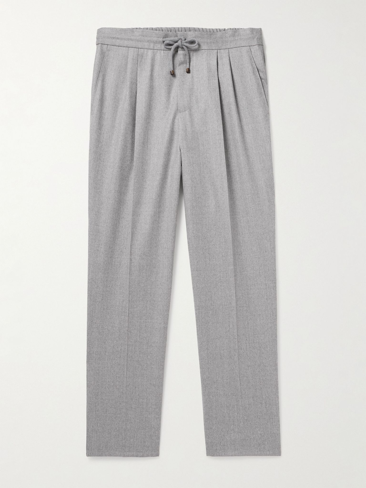 Tapered Pleated Virgin Wool-Flannel Drawstring Trousers Gray - 1