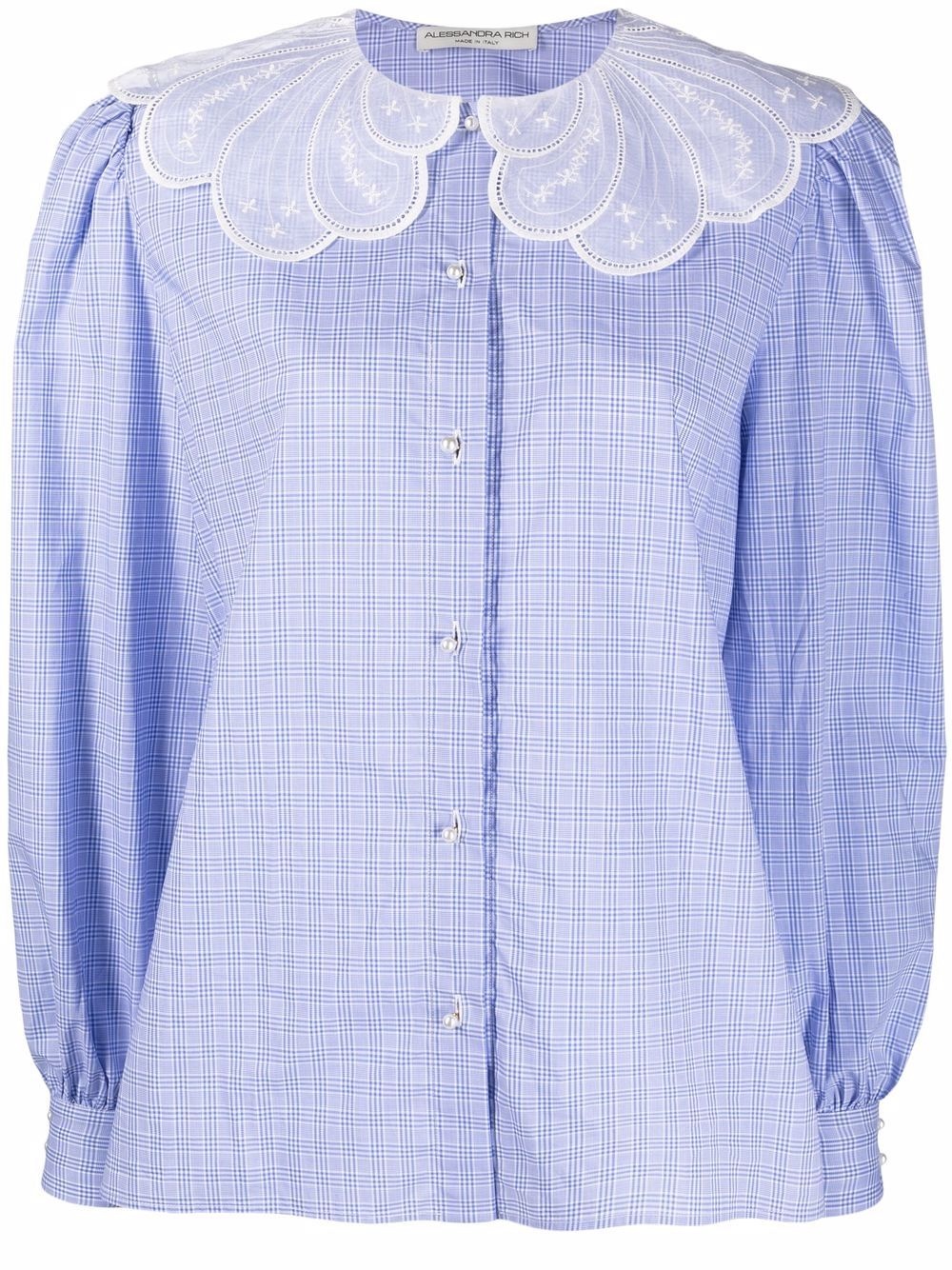 check-print scalloped collar blouse - 1