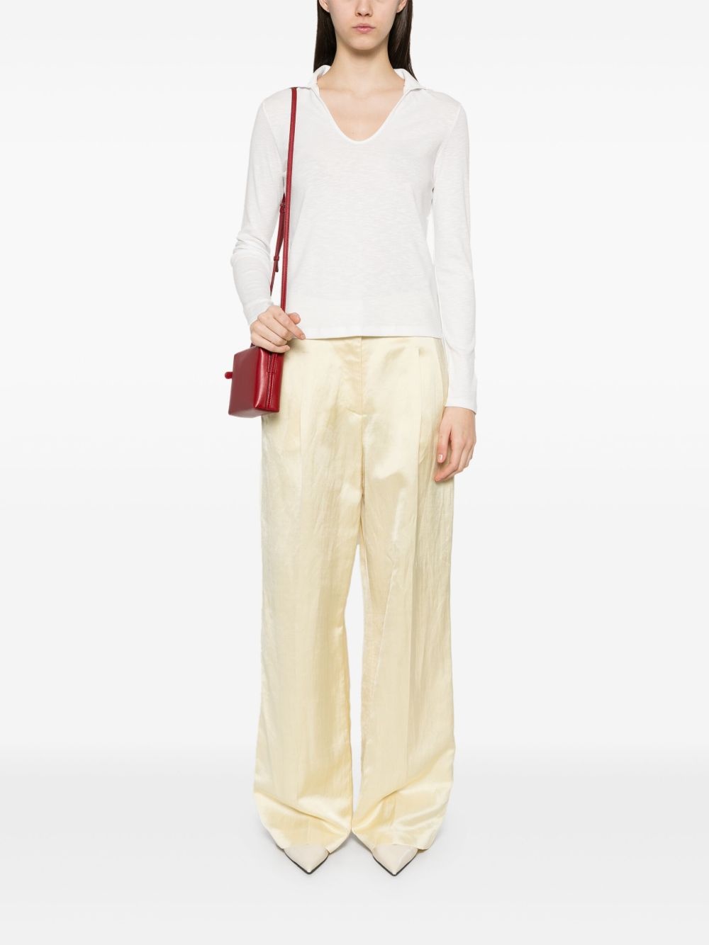 open-neck long-sleeve polo top - 2