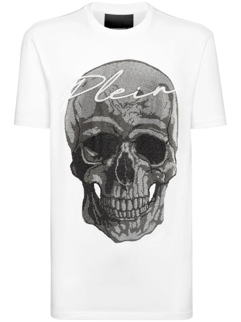 crystal-embellished skull cotton T-shirt 1
