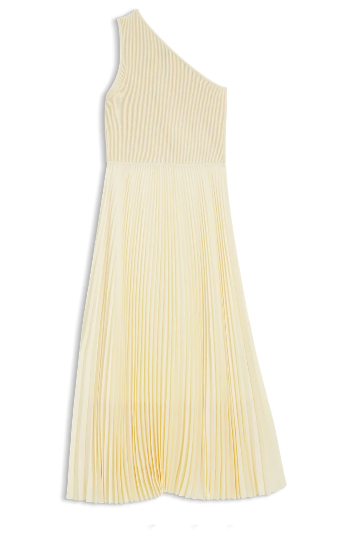RIB-KNIT ONE-SHOULDER DRESS WITH PLEATED SKIRT - 1