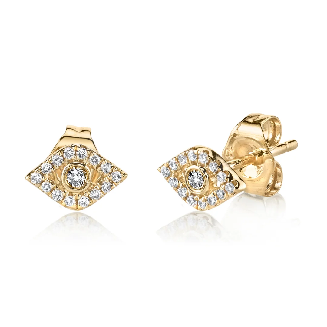 Small Bezel Evil Eye Studs - Pair - 1