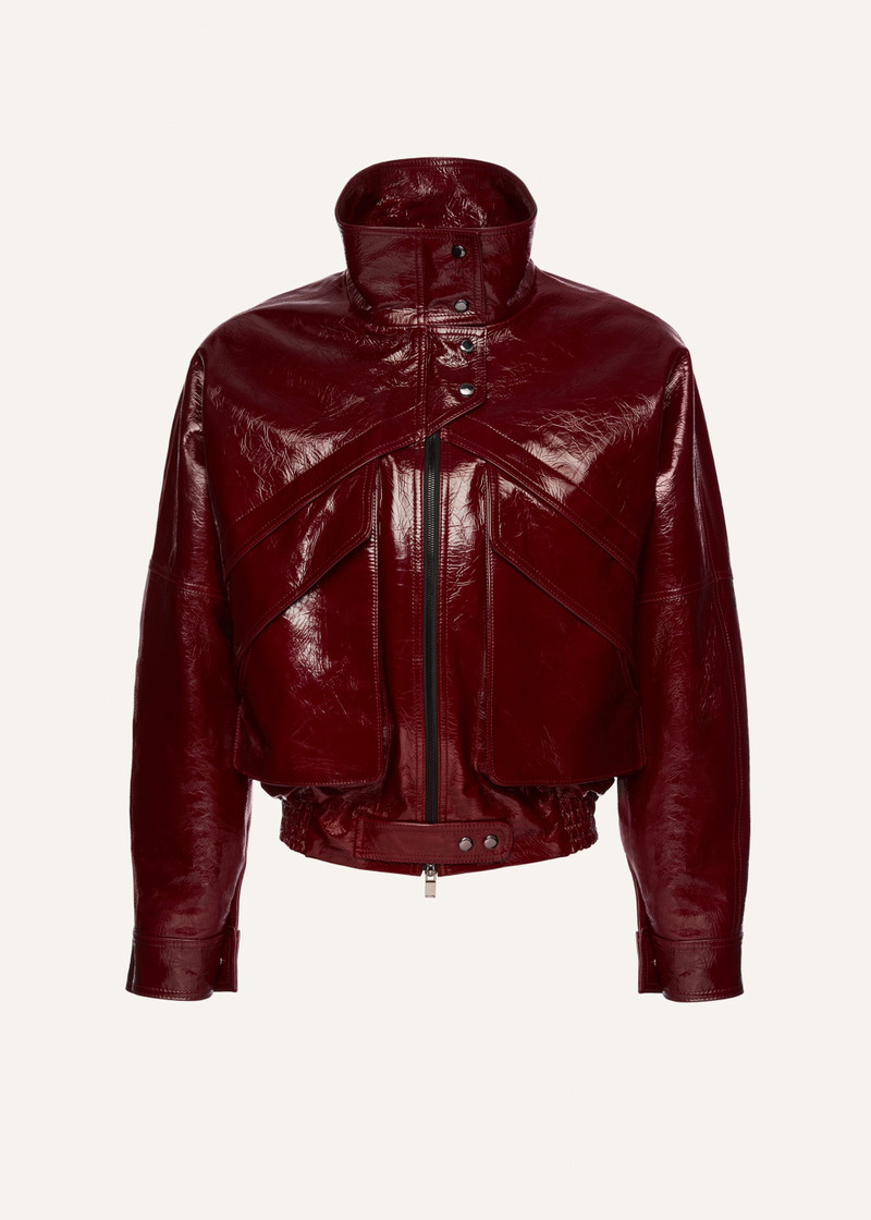 Vintage patent leather bomber jacket in bordeaux 1