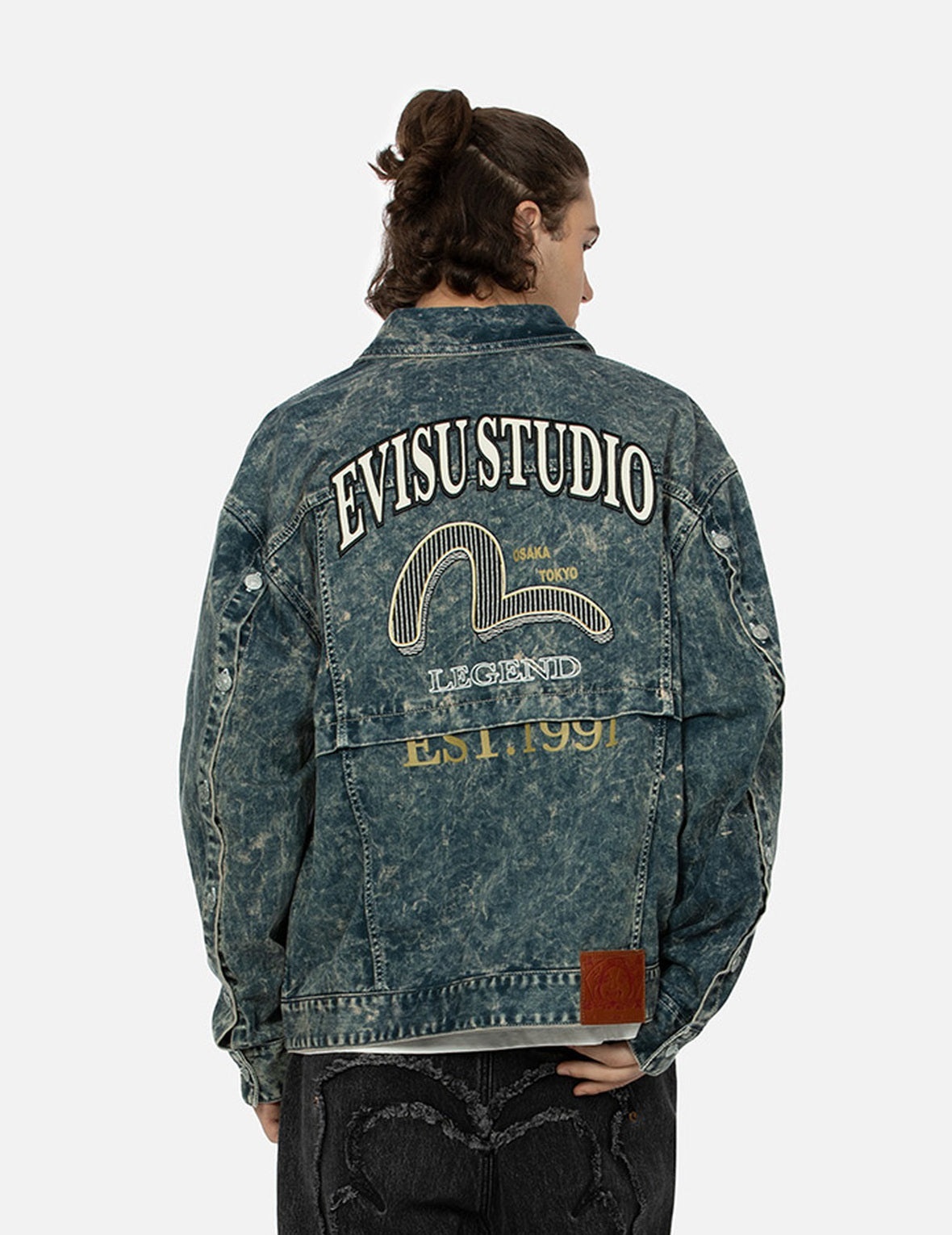 Multi-Print and Embroidery Acid-Wash Fashion Fit Denim Jacket - 3