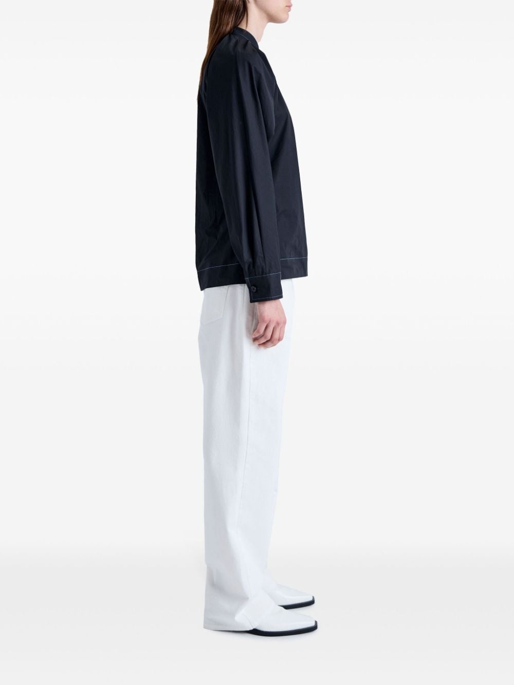 pleated mock-neck poplin shirt - 3