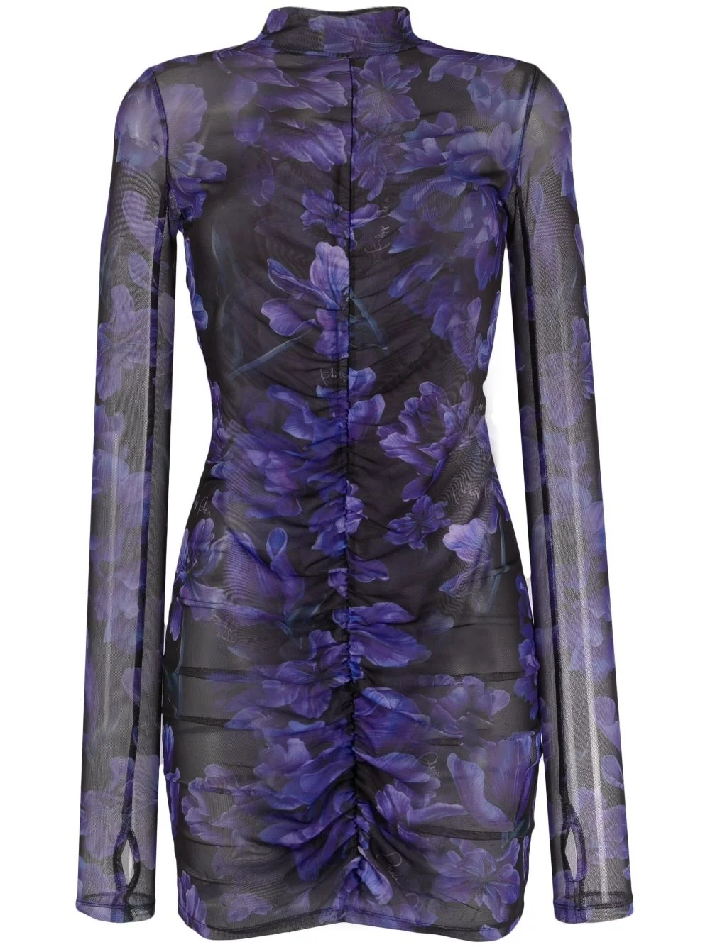 floral-print long-sleeve ruched minidress - 1