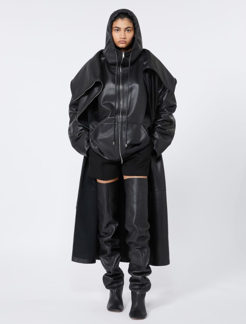 Sportmax Leather hoodie - RUNWAY - BLACK outlook