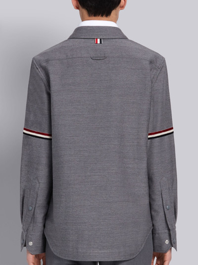 Thom Browne Medium Grey Wool Cotton Suiting Tricolor Velvet Stripe Shirt Jacket outlook