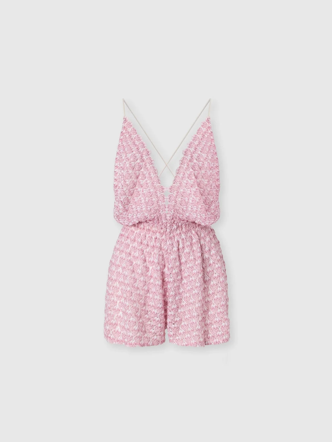 Short jumpsuit in lace with open back - 1