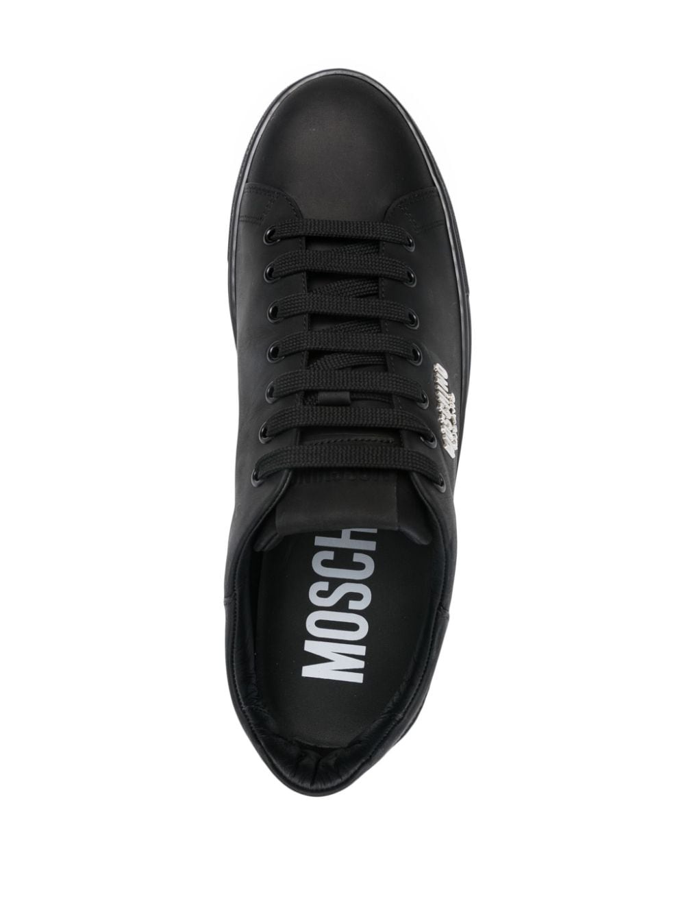 logo-plaque leather sneakers - 4