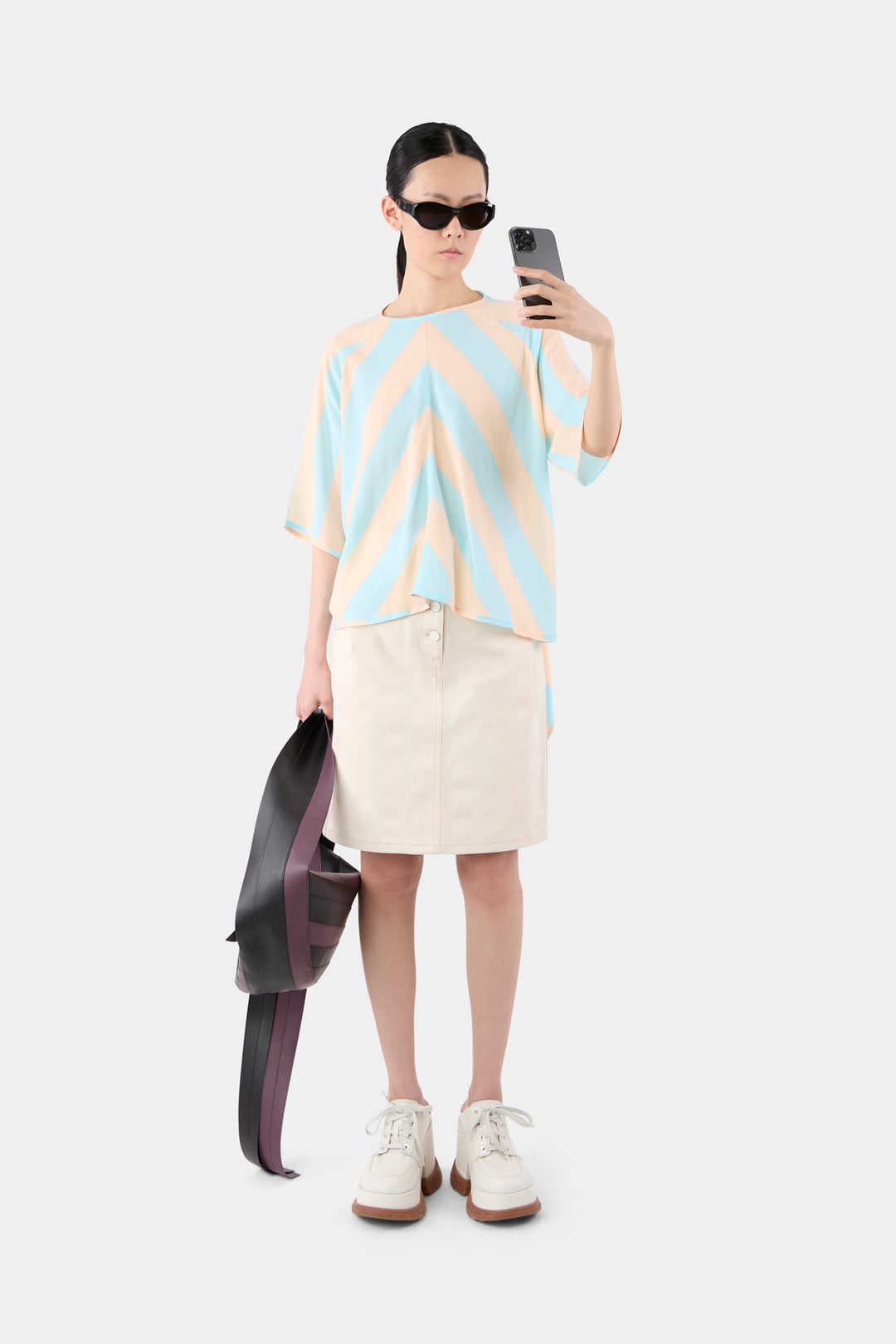 BACK WRAP T-SHIRT / pink & azure stripes - 2