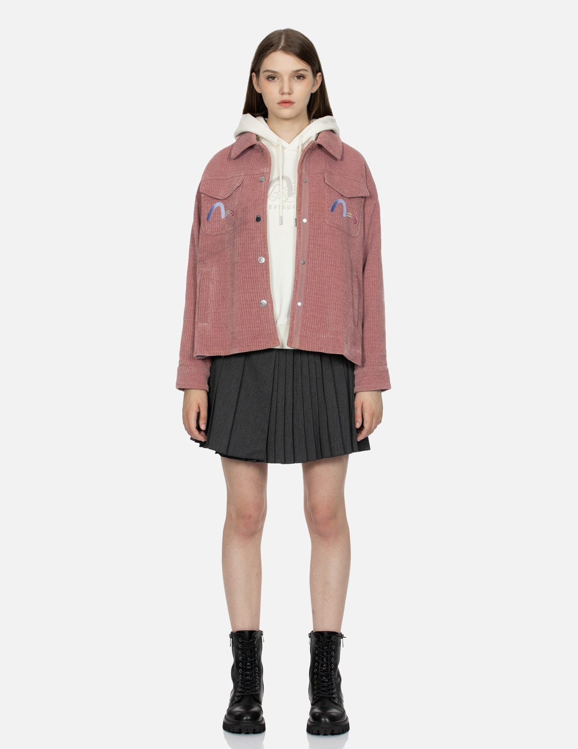 Gradient Shimmering Logo Print Oversized Corduroy Shirt Jacket - 6